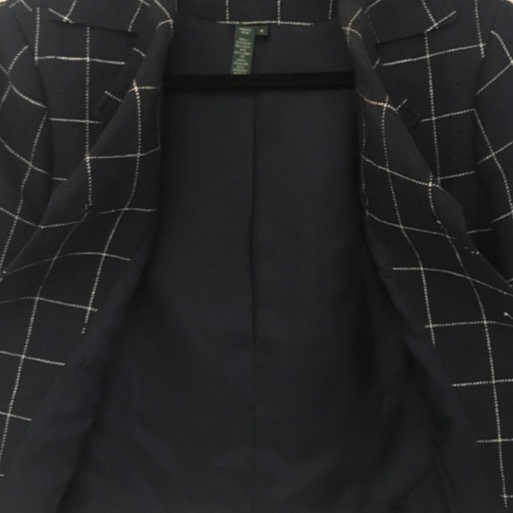 LRL Lauren Ralph Lauren ⌘ Silk + Linen Cropped Jacket ⌘ Windowpane Plaid ⌘ Navy - Picture 6 of 9